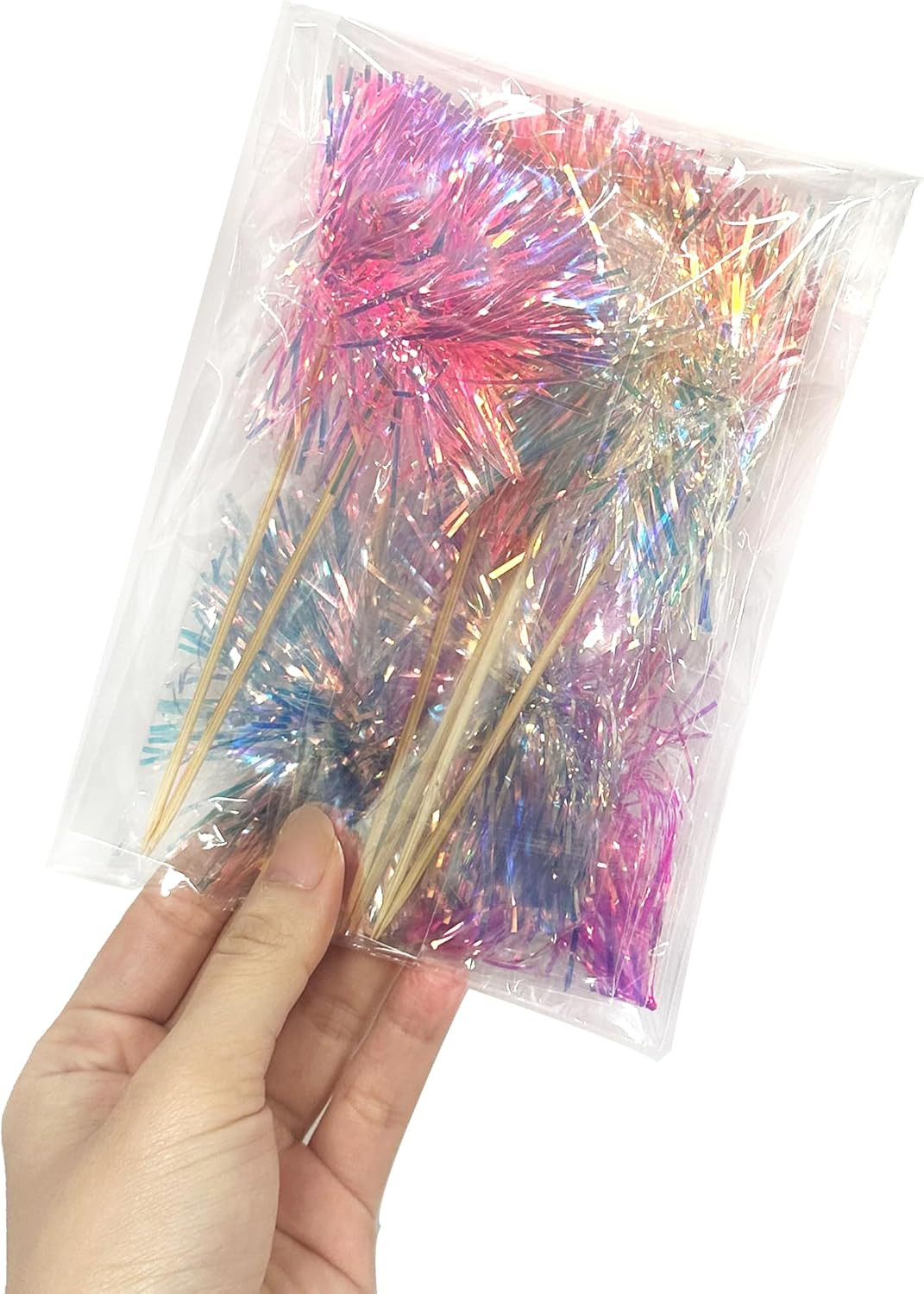 10PCS Foil Firework Cupcake Toppers, Happy Birthday Cake Toppers, Sparkle Tinse