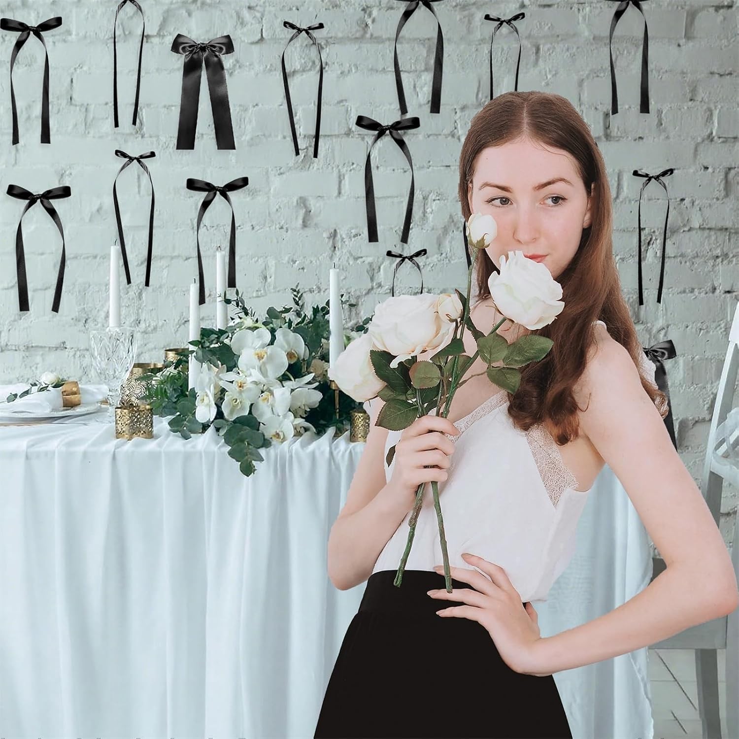 Black Bow Birthday Decorations, 3 Sizes | 45Pcs Black Ribbon Bow Wall Decor, DIY