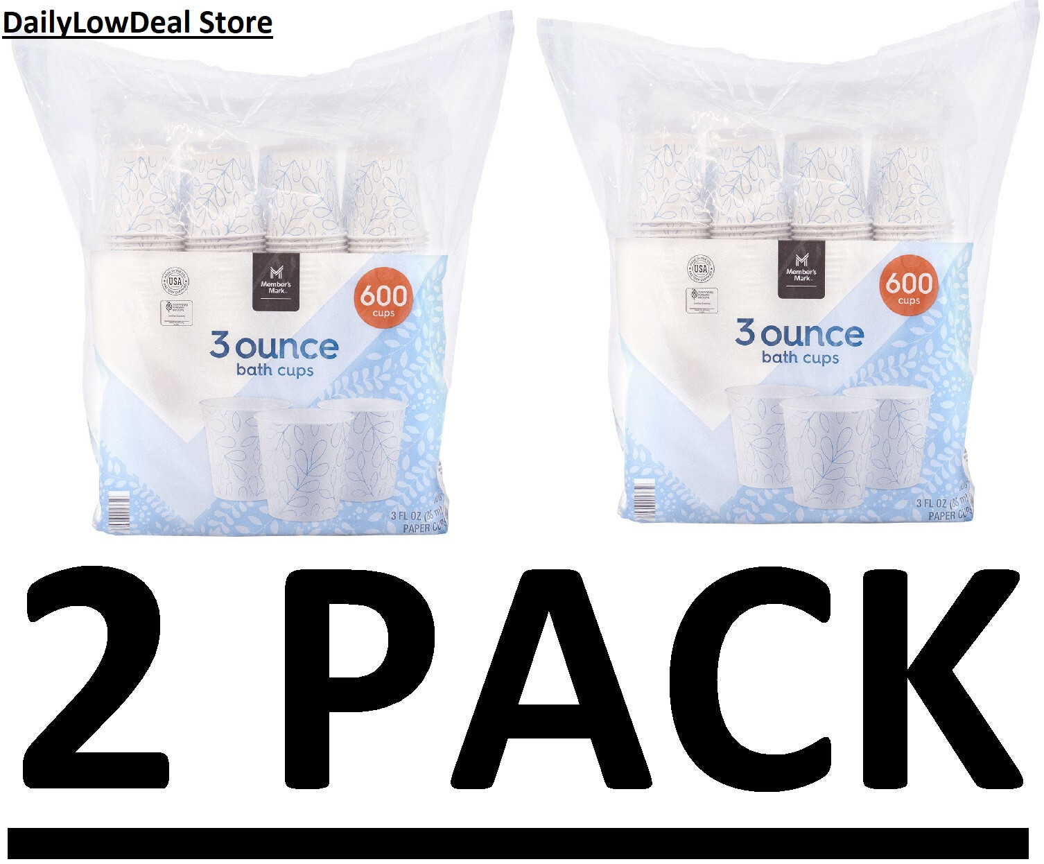 2 PACK – Printed Paper Bath Cold Cup (3 oz – 600 ct.) Total 1200 Cups
