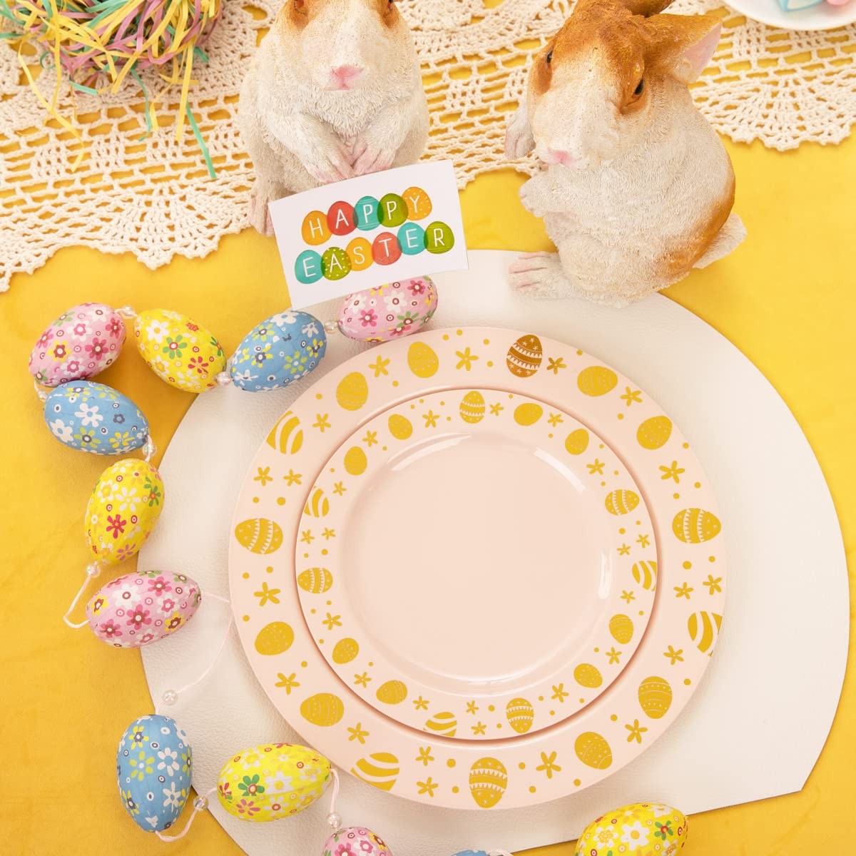 U-Qe 25 Guests Plastic Easter Plates And Napkins – Pink And Gold Easter Party