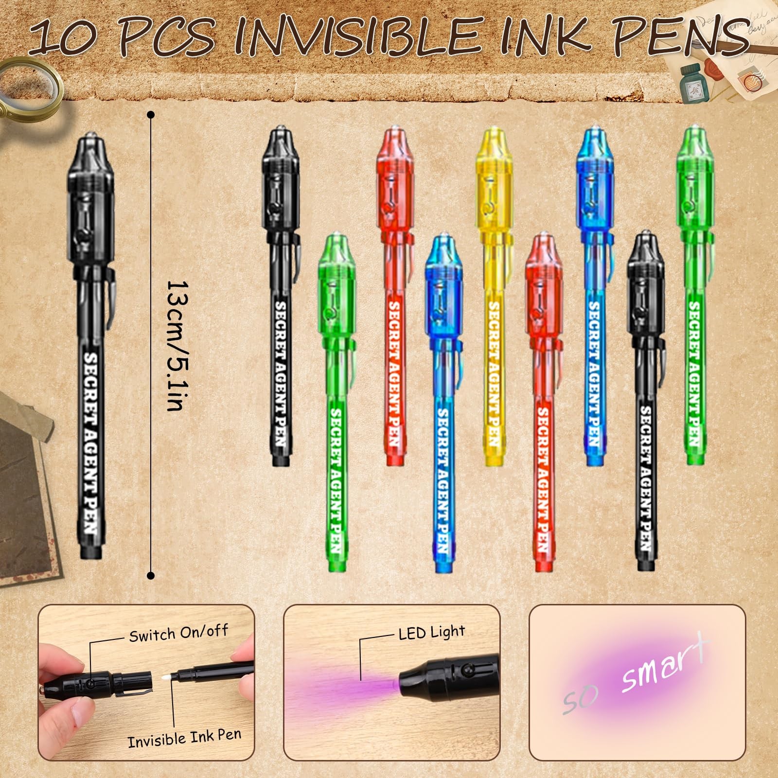 Spy Detective Party Favors Kit Sunglasses Ink Pen Magnifying Glass Tags 132PC