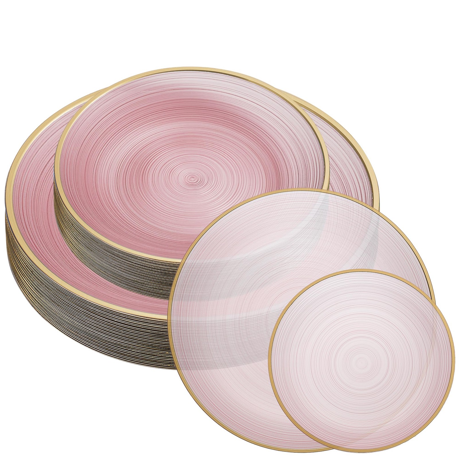 32 Pieces Crystal Design Plastic Plates Combo Pack 7 inch and 10 inch Gold Ri…