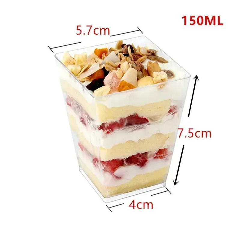 20pcs Disposable Plastic Mousse Cups Ladder Shape Dessert Pudding Cups